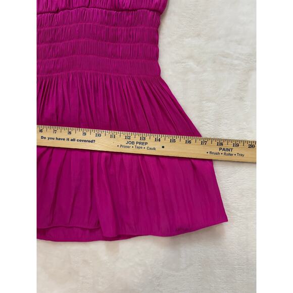 Ramy Brook Paris Mini Dress Womens S Fuschia Pink Smocked Ruched Elastic Waist - Picture 10 of 15
